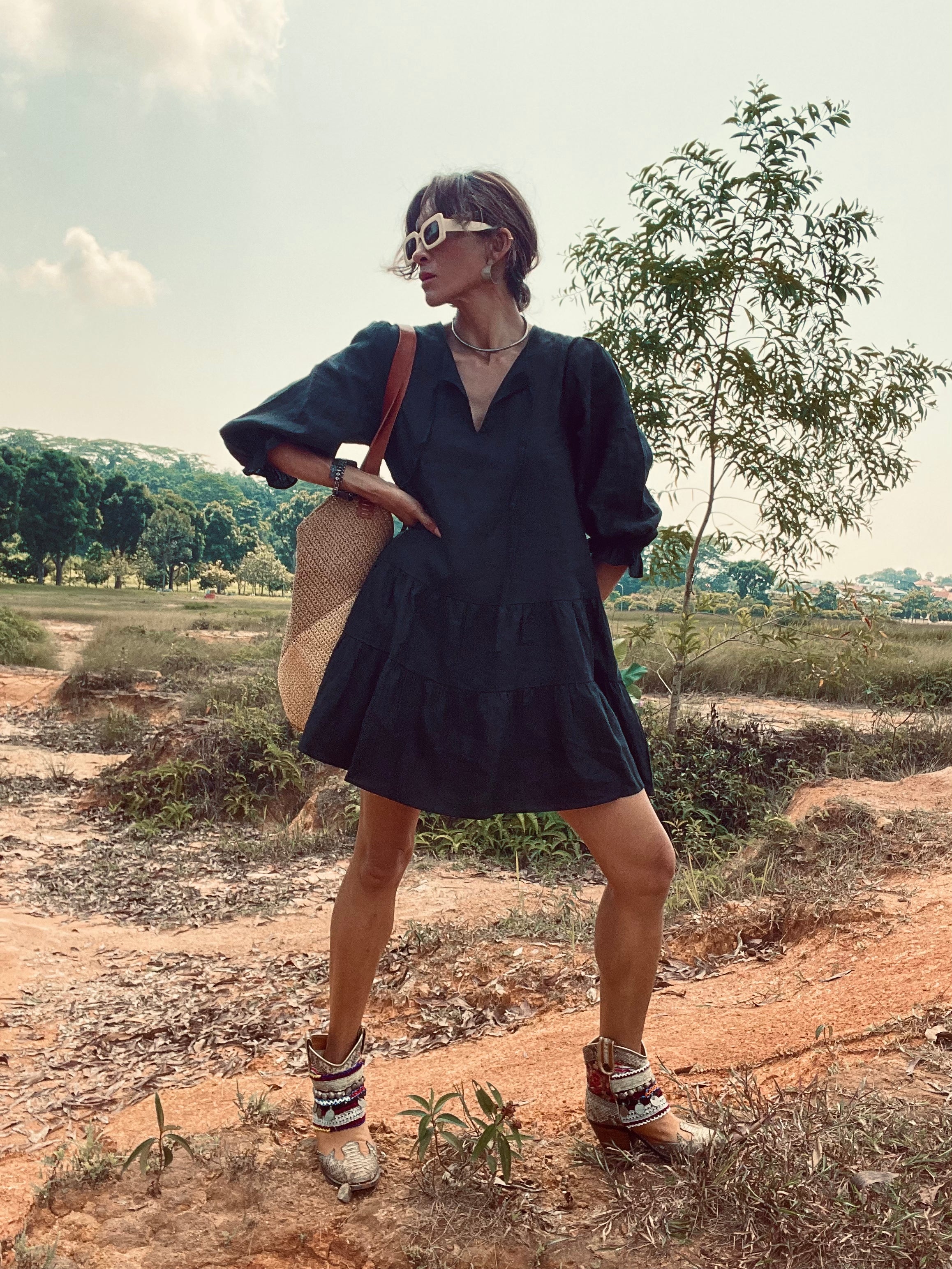 ADRIANA LINEN DRESS NOIR