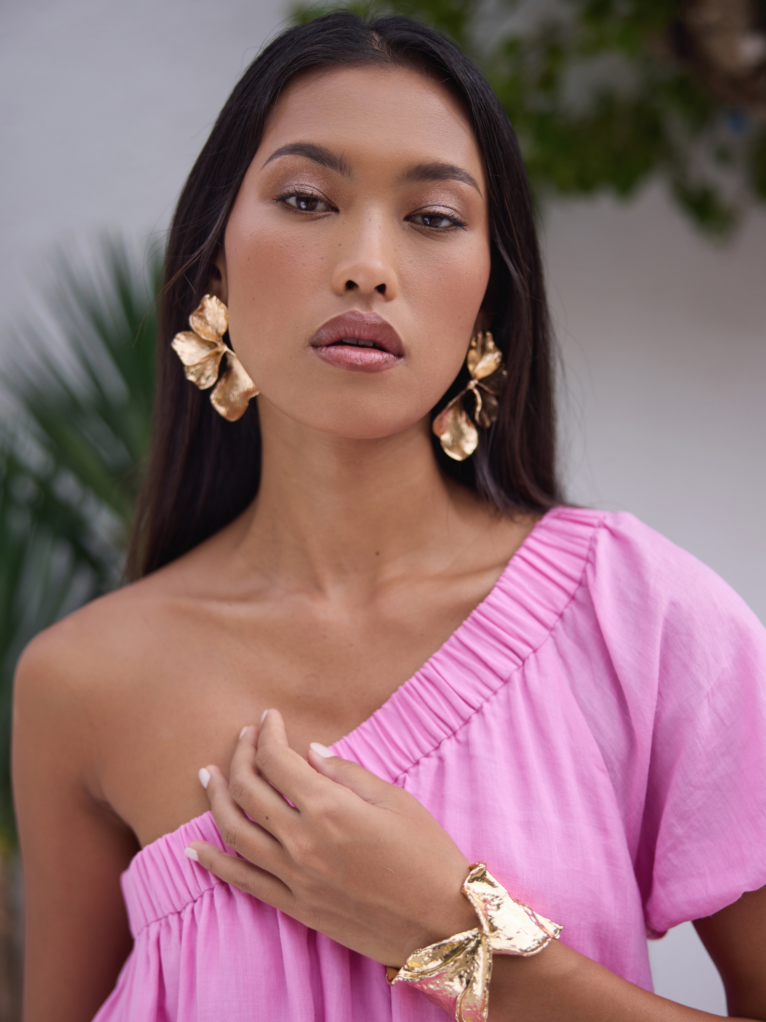 CAMI ONE-SHOULDER MAXI DRESS – WOMEN’S ASYMMETRICAL FLOWY PINK DRESS