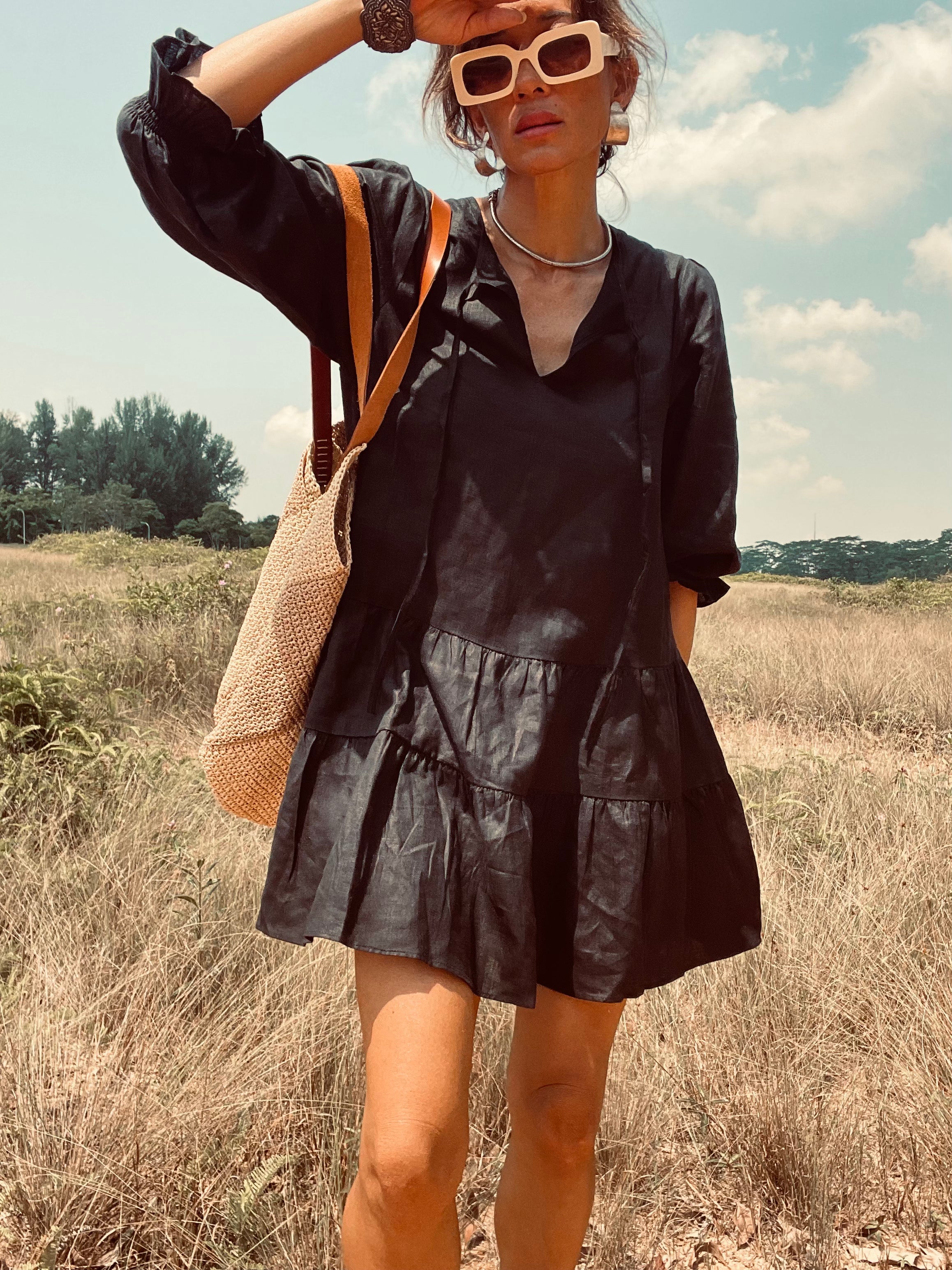 ADRIANA LINEN DRESS NOIR