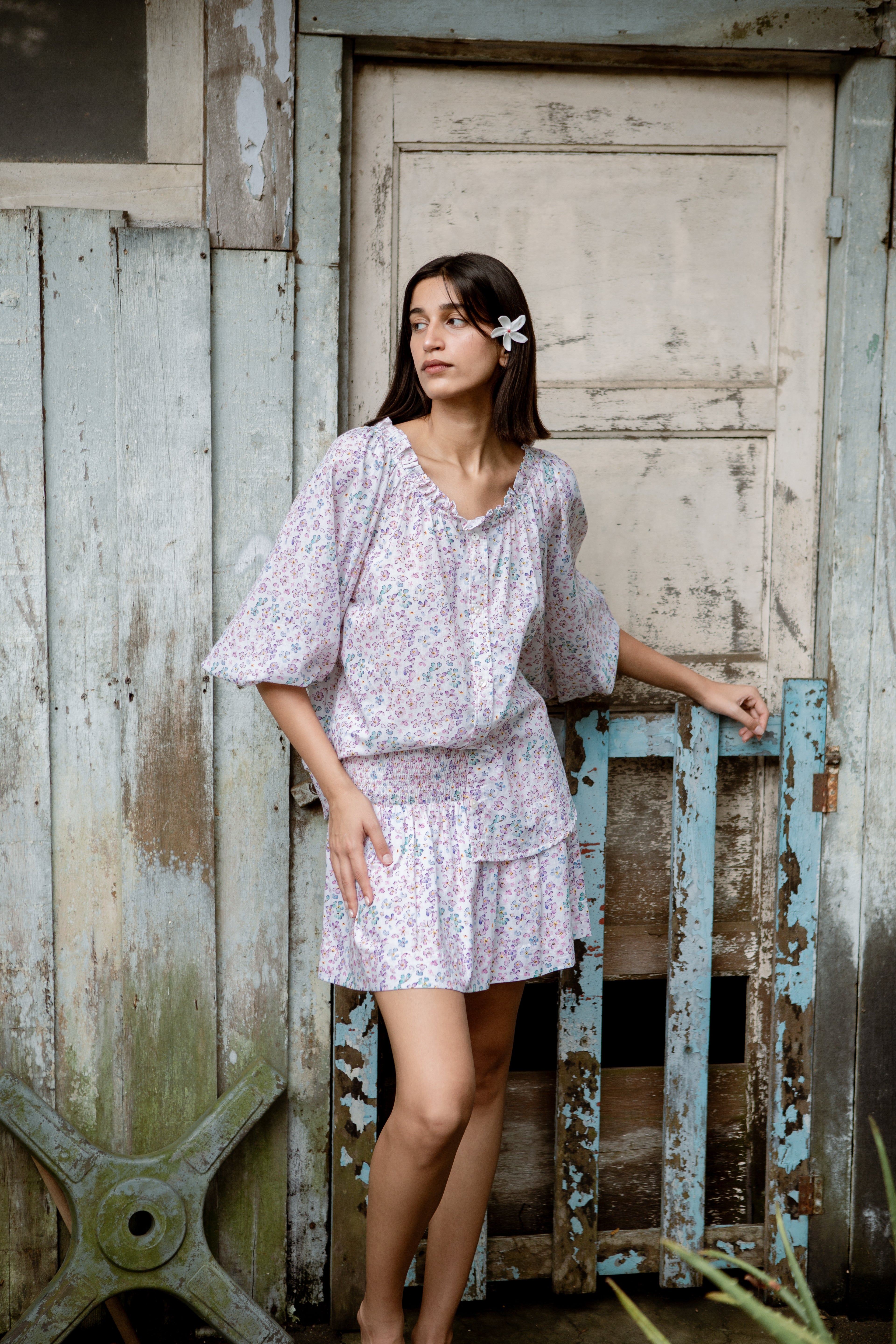 RIO SMOCKED MINI SKIRT DITSY FLORAL