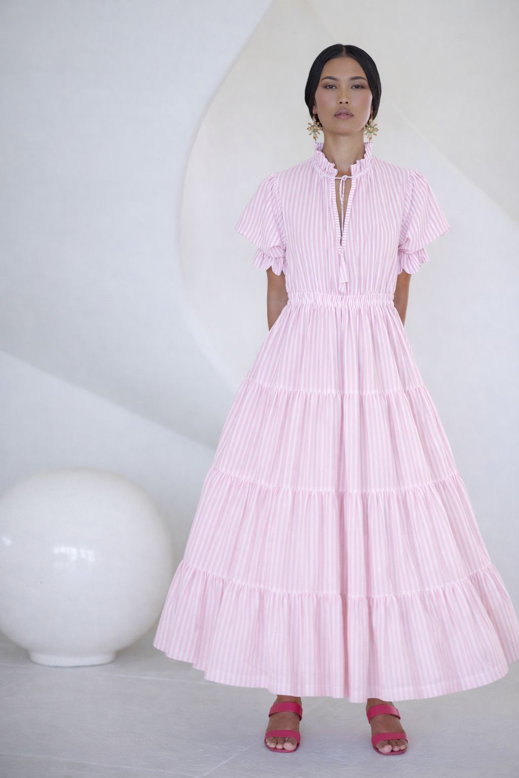 Pink Stripe Seersucker Maxi Ellie Dress – Women’s Flowy Summer Dress