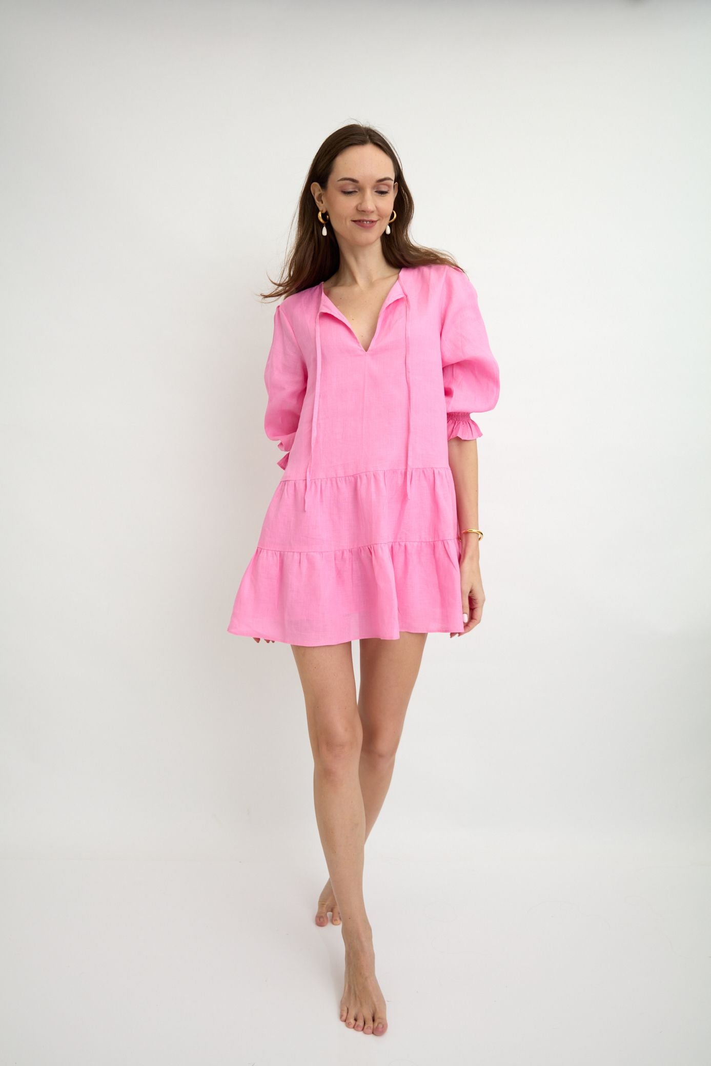ADRIANA LINEN DRESS IN JAIPUR PINK