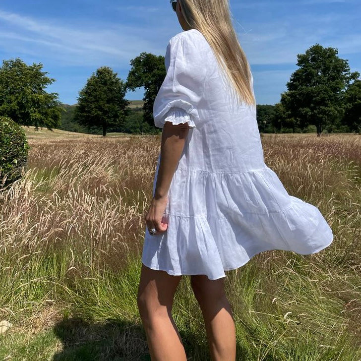 ADRIANA LINEN DRESS IN WHITE