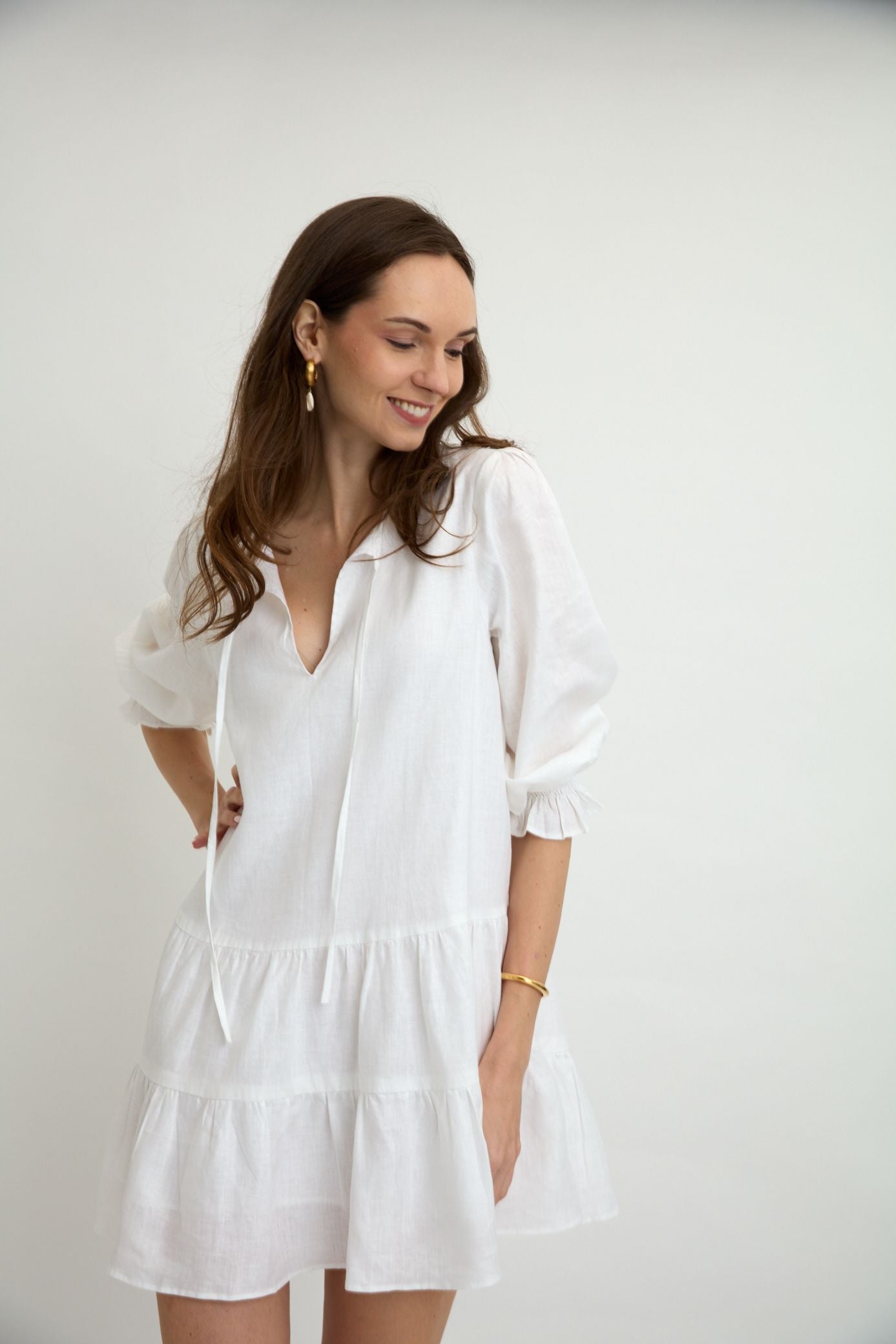 ADRIANA LINEN DRESS IN WHITE