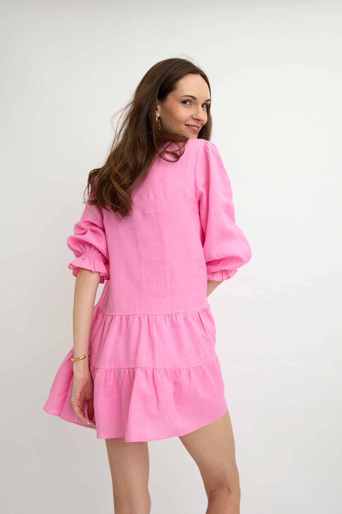 ADRIANA LINEN DRESS IN JAIPUR PINK