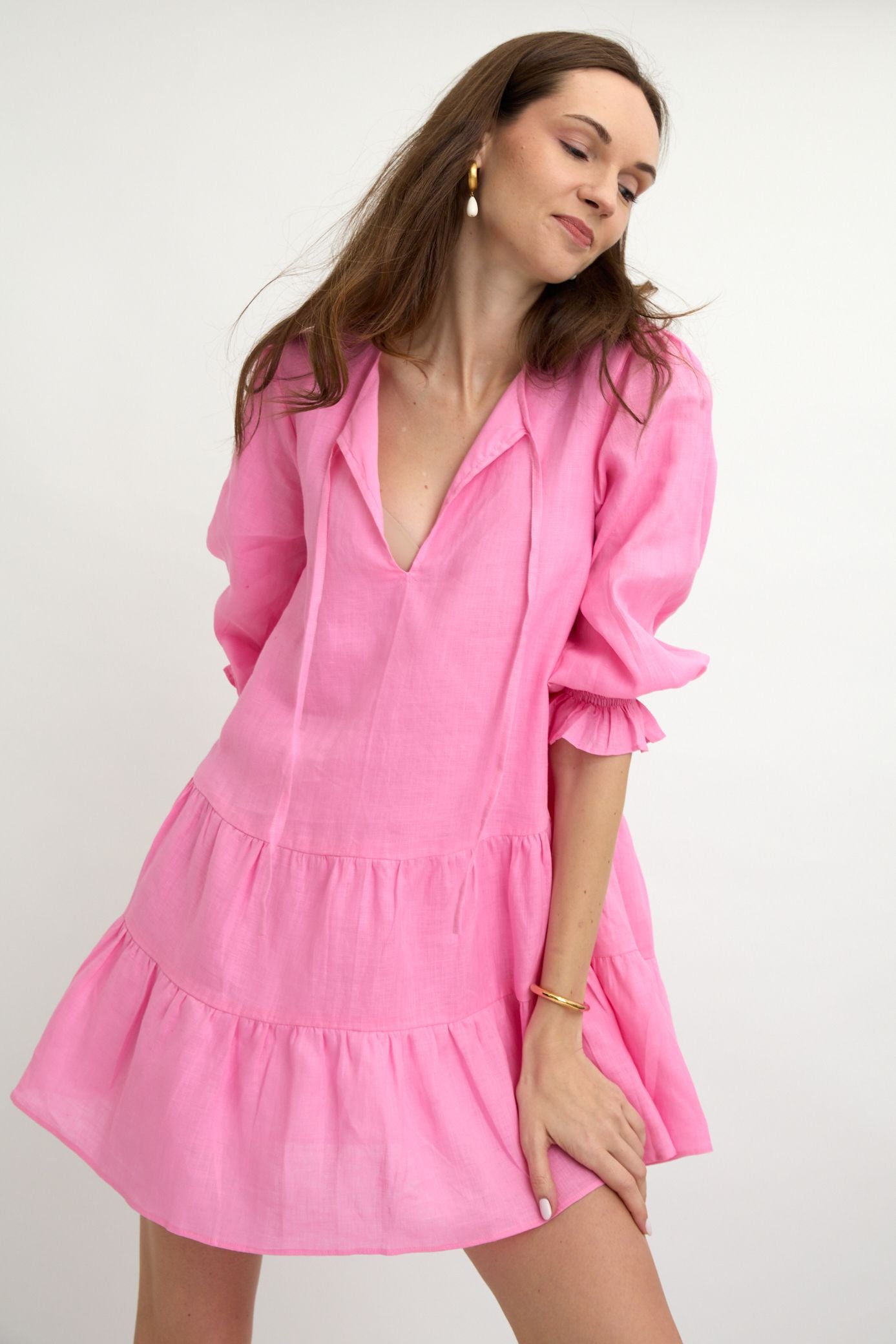 ADRIANA LINEN DRESS IN JAIPUR PINK