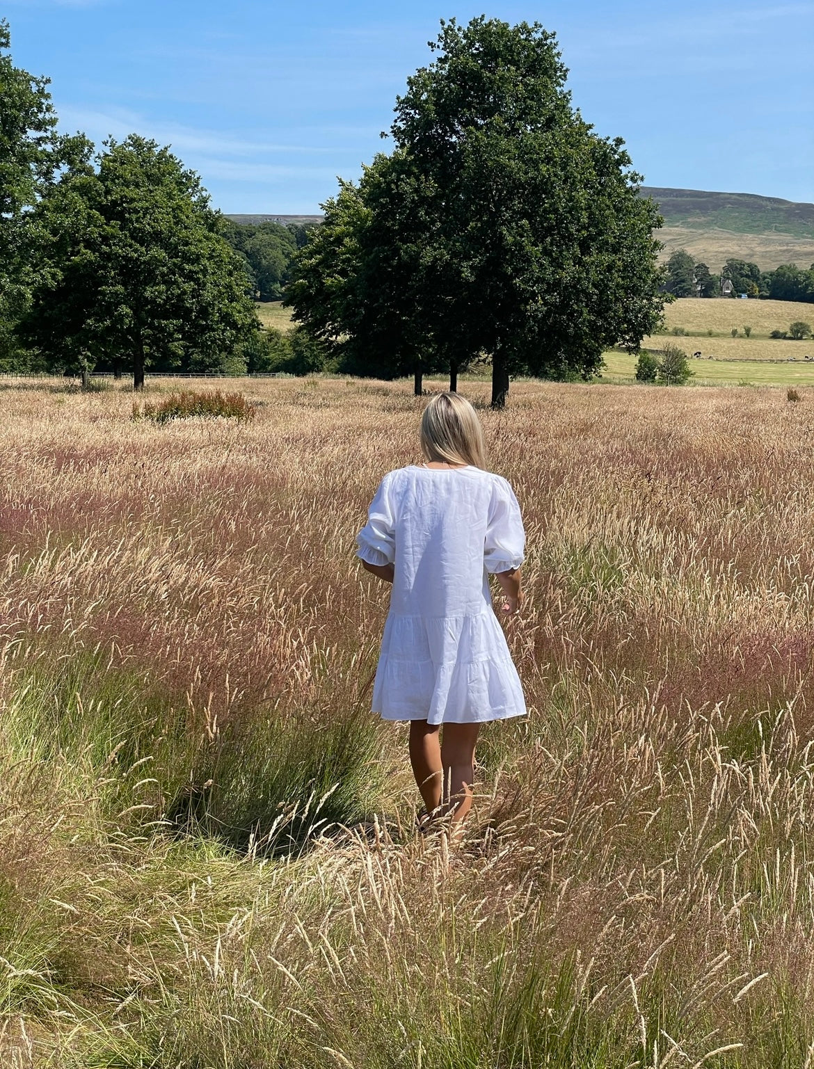 A stunning linen white dress on a summery English day.