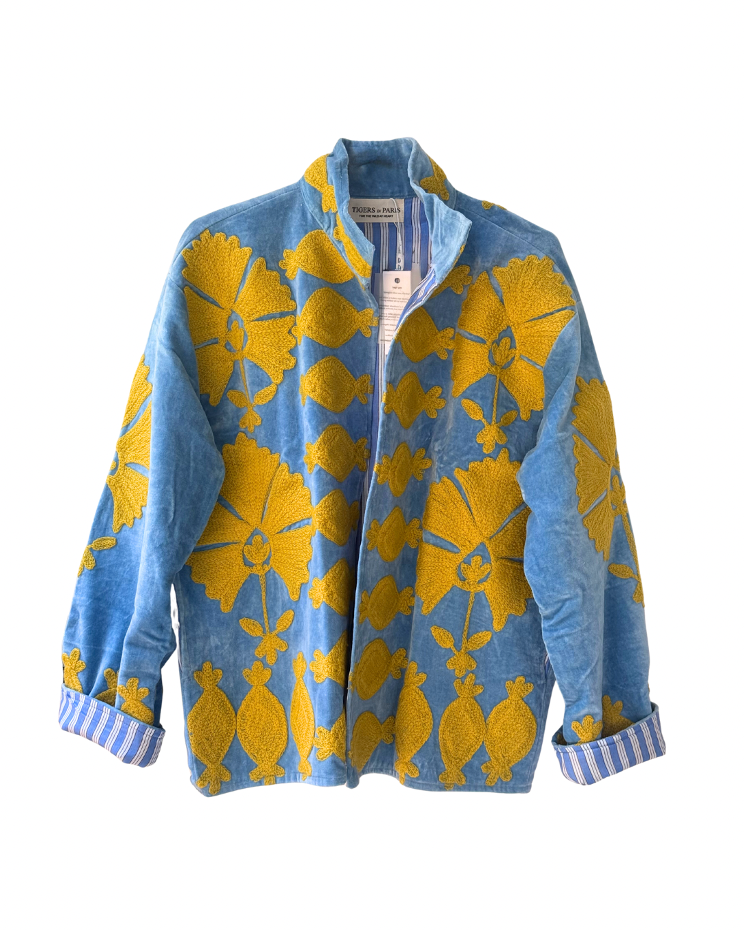 Raina Embroidery Velvet Blu Yellow Mustard