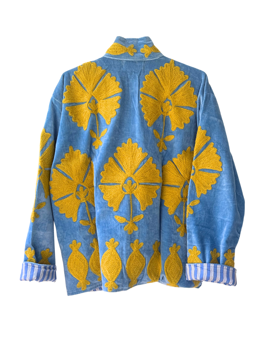 Raina Embroidery Velvet Blu Yellow Mustard