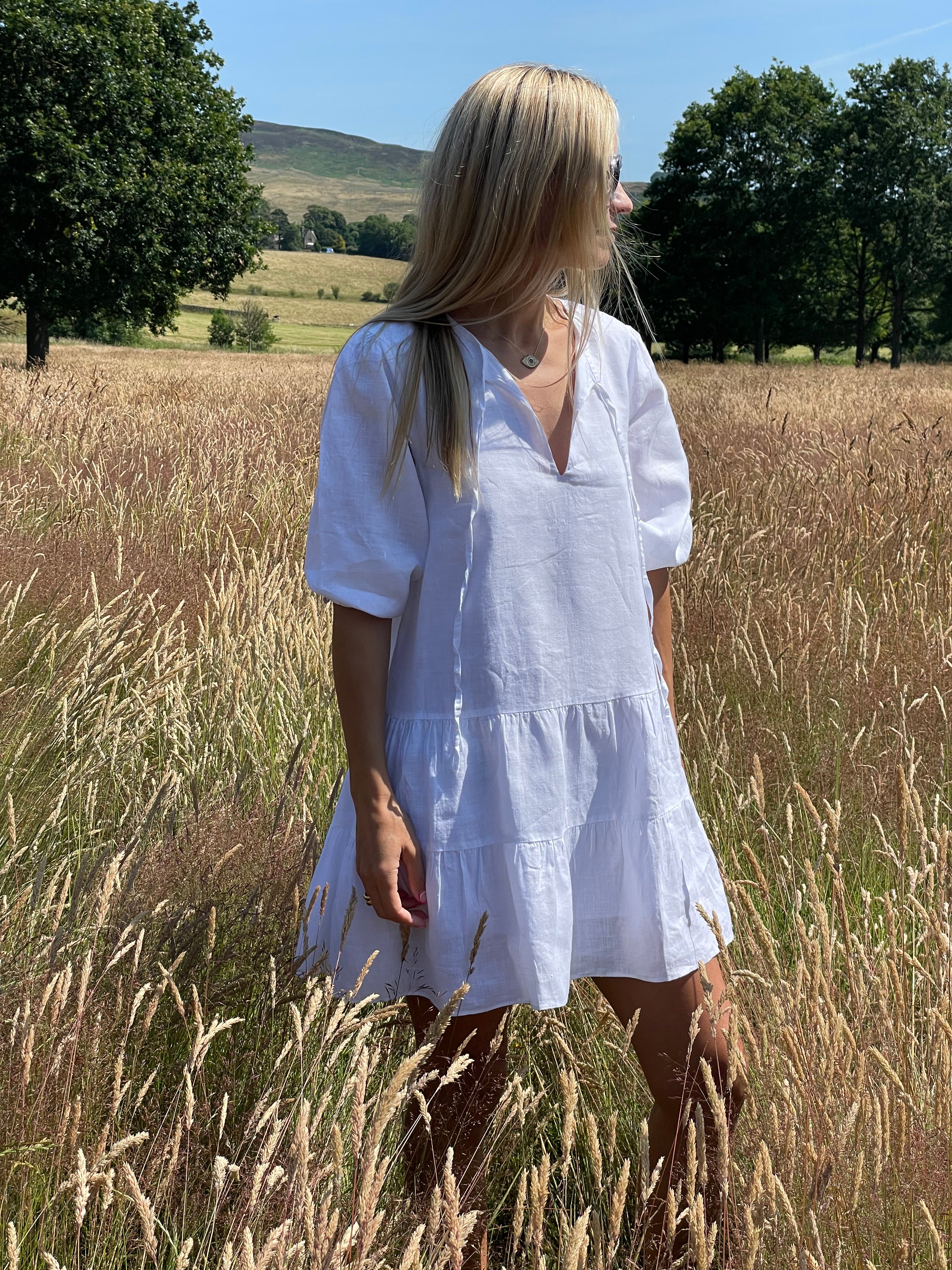 ADRIANA LINEN DRESS IN WHITE